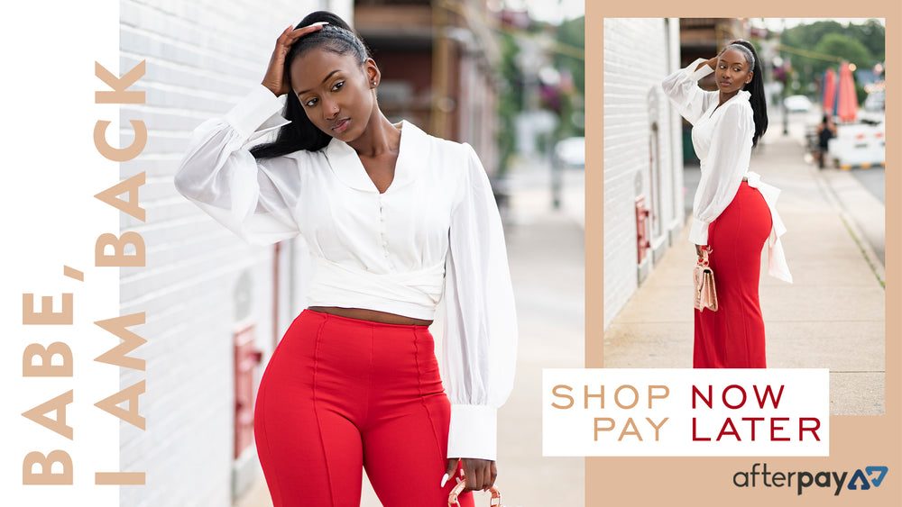 afterpay, red trouser, wide leg, blouse