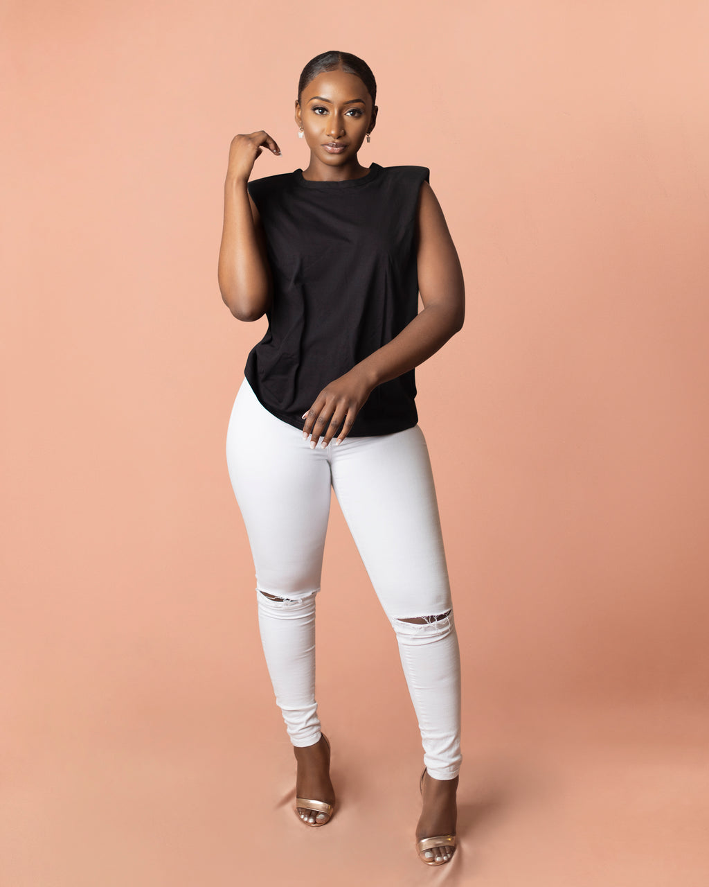 Padded Shoulder T-shirt | Black – Nicole Kaine