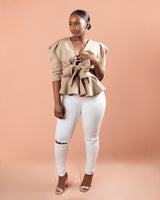Valencia Puff Shoulder Top | Taupe