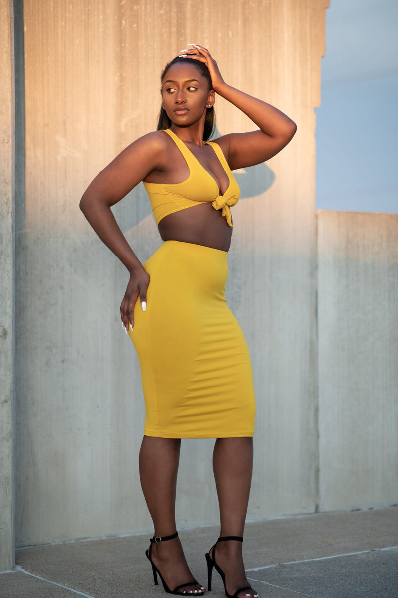 I Mean It Midi Skirt Set | Yellow